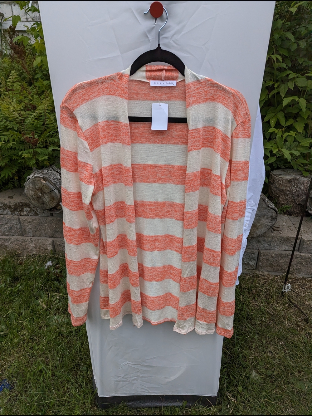 Chris & Carol Striped Open Cardigan in Coral and Cream - Picture 9 of 11